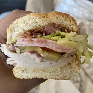 Turkey', ham, bacon, cheese sub