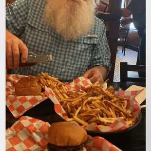 A great burger and delicious fries.