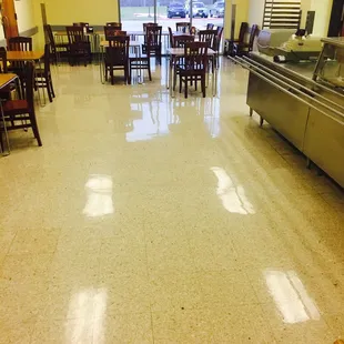 tables and chairs in a cafeteria