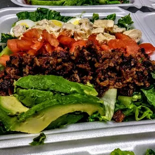 a long table of salads