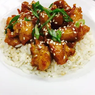 a plate of chicken and rice