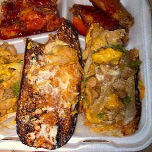 Burnt Chicken Philly with 5 Wings and Drink that fell apart when I picked it up
