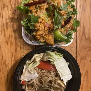 Nam khao and Lao style papaya salad