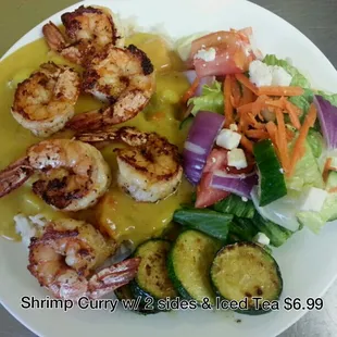 Shrimp Curry w/ 2sides &amp; Iced Tea $6.99