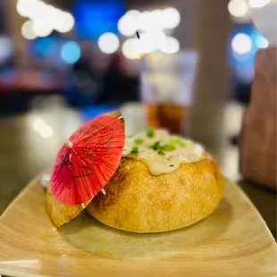 Clam chowder bread bowl