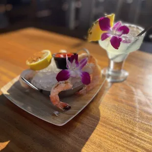 BA Margarita and Shrimp Cocktail