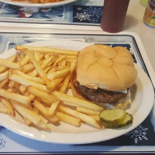 a hamburger and french fries