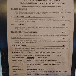 Menu as of January 2020.