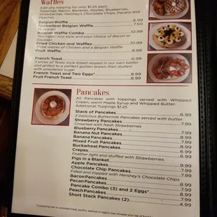 Menu - Waffles and Pancakes.