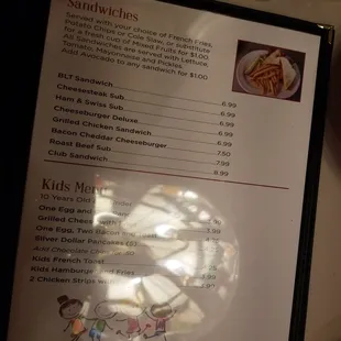 Menu - Sandwiches and Kids menu