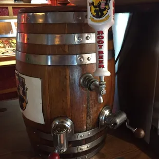 a beer keg on a counter