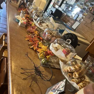 a long table of food