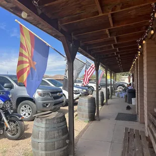 a motorcycle parked on the side of the road