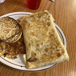 Their breakfast burrito. Basically like a breakfast quesadilla but very good!