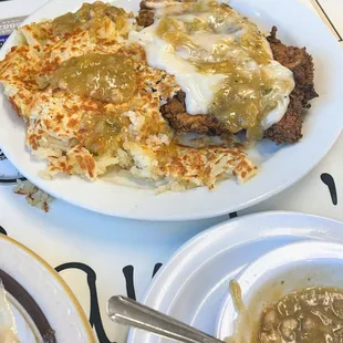 Chicken fried Chicken Fried Steak &amp; green chili