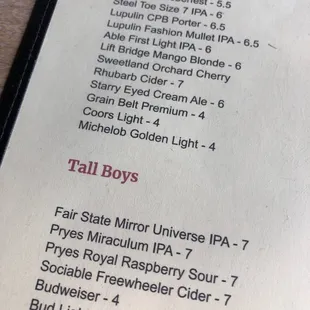 Beer list
