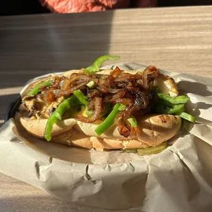 Richfield cheesesteak. Tasty! Would like to have had utensils to cut in half or ask if I would like it cut in half. Good ingredients.
