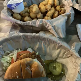 1/2 fried Chicken Sandwich and Cheese Curds
