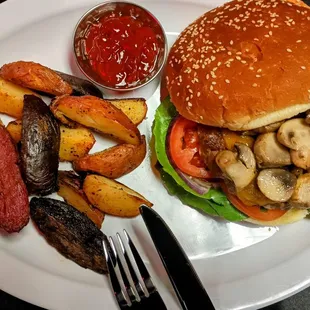 a hamburger and fries