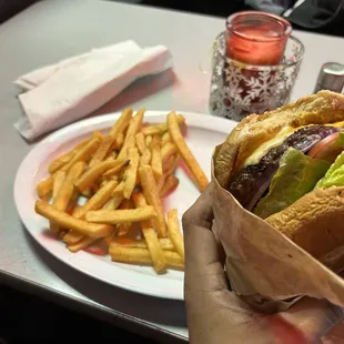 Burger and fries ($15).