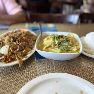 two plates of food on a table