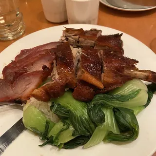 Roasted Pork, Duck, and Vegetables on White Rice