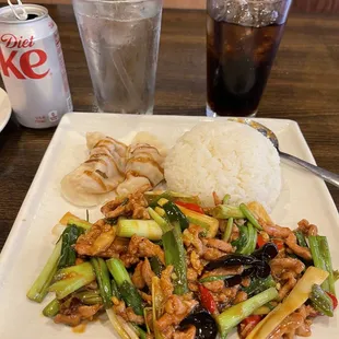 Lunch special  shredded pork with spring onions with dumplings