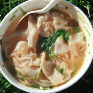 Shrimp wonton soup, with egg noodles (aka ramen)