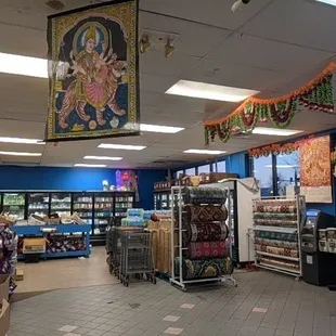 wallpaper and runner rugs by the foot, refrigerated/frozen sections, produce