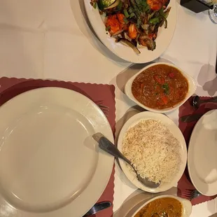 a variety of dishes on a table
