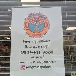Have a question? Give us a call! 510-441-9330 or email sangrams1996@yahoo.com or @sangramspalace on IG.