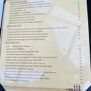 Wine menu