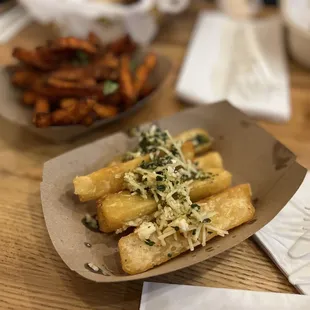 Sweet Potato Fries ($6), yuca fries ($6)  IG: @ohmyono