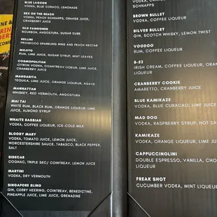 Cocktail and Liquor Menu