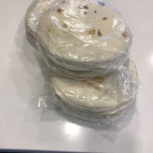 Freshly made flour tortillas.