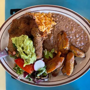 Steak Milanesa w/ a side of platanos