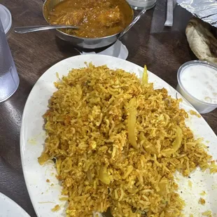 Chicken curry &amp; egg biryani.