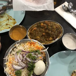 Biryani and Gongura Prawn Curry ... fabulous garlic naan not featured
