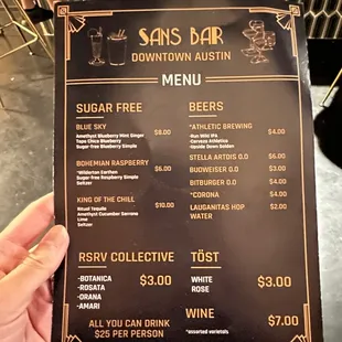 a menu for a drink at a restaurant