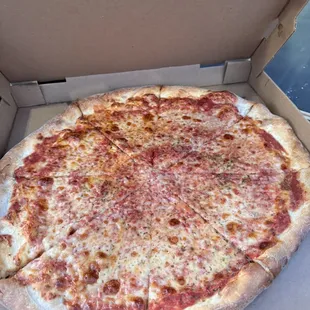 Plain cheese pie.  A masterpiece.  Looks the way a pizza should. Delicious. Authentic. Pictures don't lie.