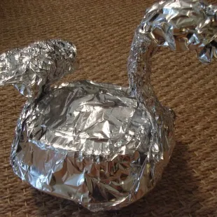 Leftovers transformed into a beautiful swan sculpture