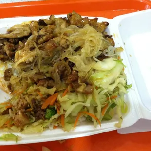 New plate presentation of the teriyaki chicken &amp; beef combo plate.