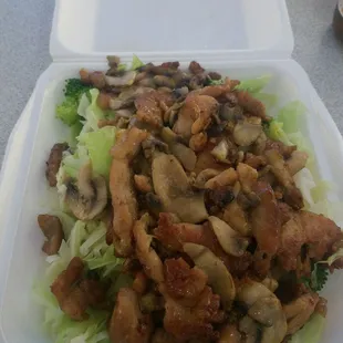 Chicken teriyaki w/ all vegetables &amp; extra mushrooms! My usual order that I enjoy.