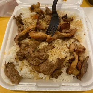 Teriyaki Chicken &amp; Beef Combo Plate with rice