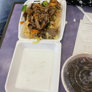 Teriyaki Beef &amp; Shrimp Combo Plate with fried rice