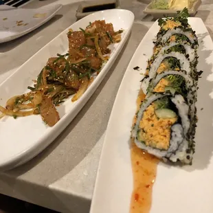 a sushi roll and a vegetable roll