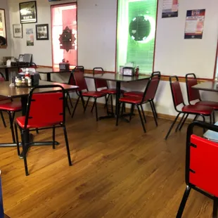tables and chairs in a restaurant