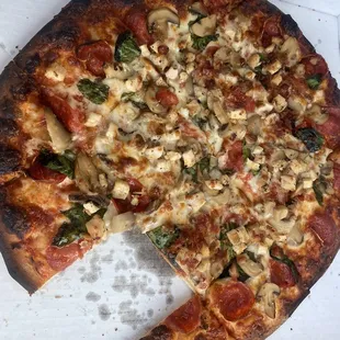 A large 6 item Pizza at Sansotta's Marion... Burnt! Yuck! Dry Tuck