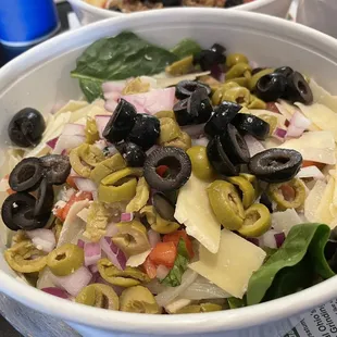 Chicken garlic basil  pasta bowl over angel hair