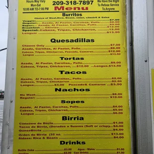 menu